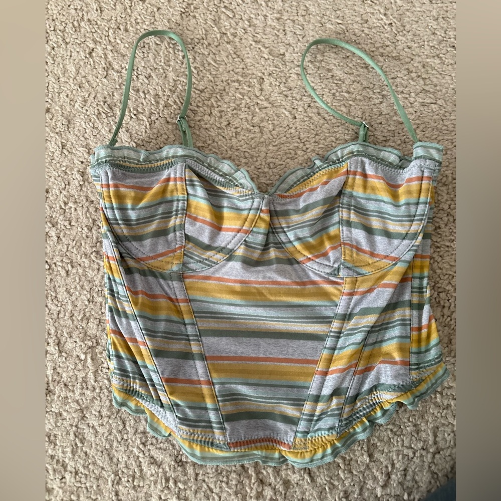 Green and Yellow Striped Corset Top